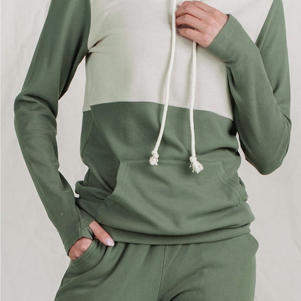 Anthropologe Ampersand Ave. Fleece Cowlneck Olive/Beige Pullover Soft New Sz. L